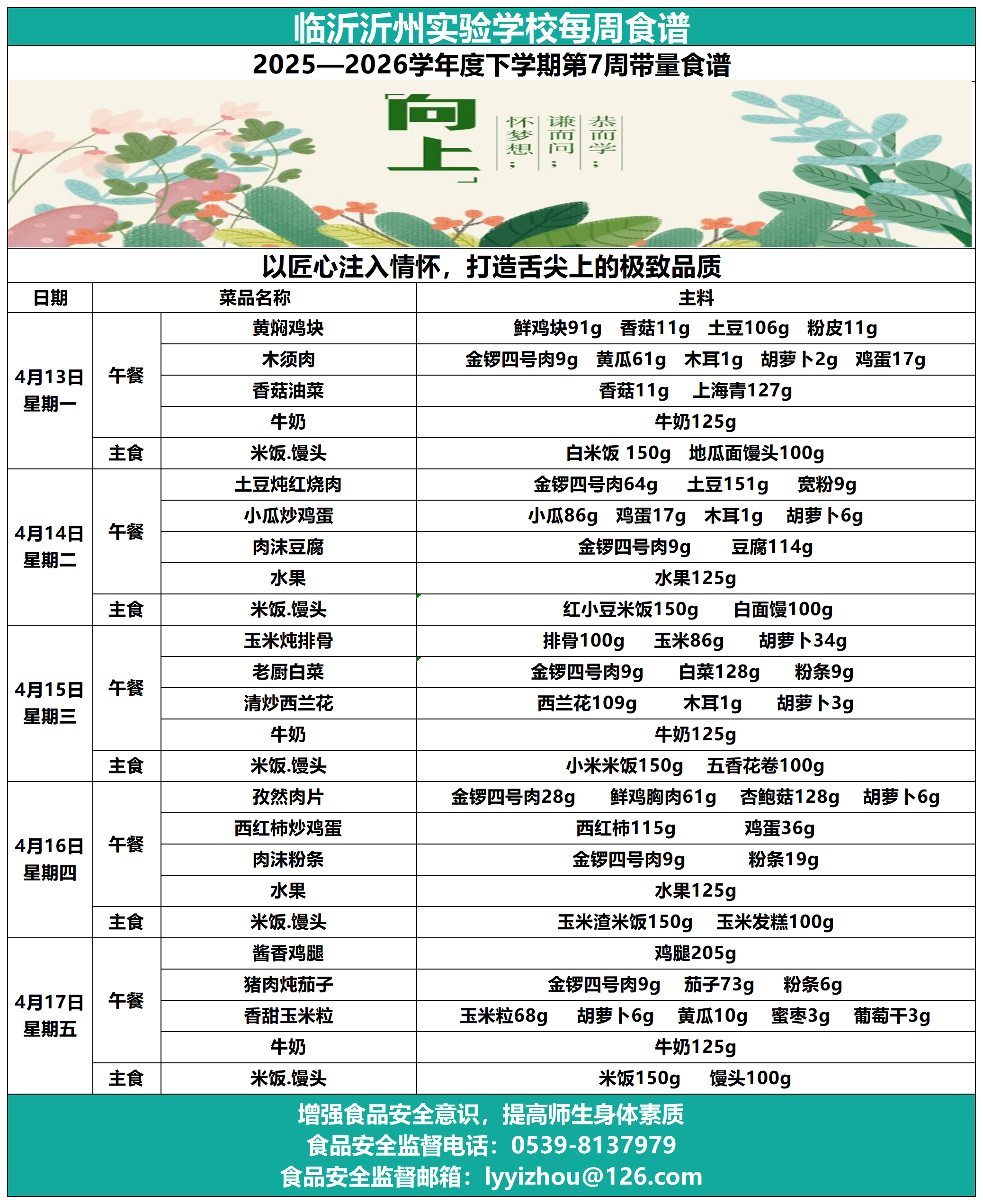临沂沂州实验学校2025-2026年度下学期第7周带量食谱_Sheet1.png